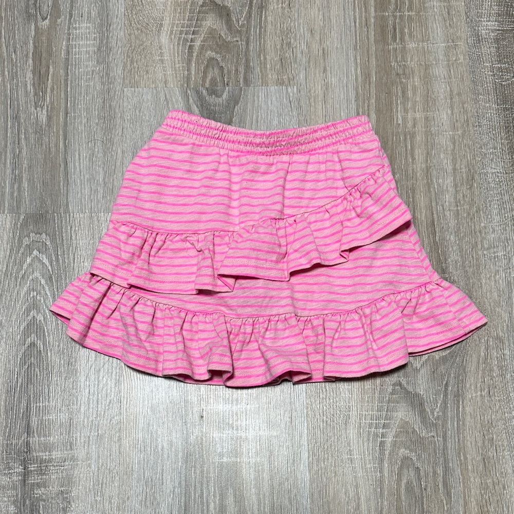 Pink Striped Tiered Ruffle Mini Skort